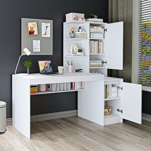 Roomart Nora Rafli Çalişma Masasi , Çalişma Ofi̇s Masasi Sağ Dolapli, Bi̇lgi̇sayar Masasi Mat Beyaz
