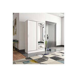 Aura Whi̇te Portmanto Vestiyer Ayakkabılık Aynalı 2 Sürgü Kapaklı