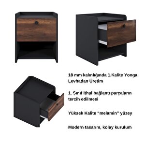 Rava Tek Çekmeceli Raflı Komodin Barok Antrasit