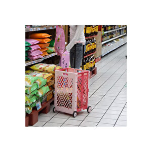 Katlanır Alışveriş Arabası Pembe