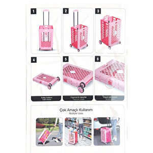 Katlanır Alışveriş Arabası Pembe