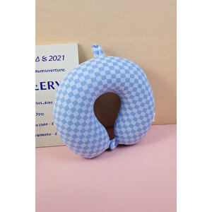 Yoyoso Mozaik Şekillli  Memory Foam U Tipi Yastık Mavi