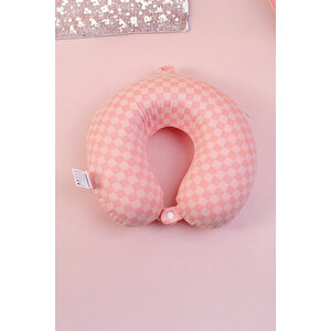 Yoyoso Mozaik Şekillli  Memory Foam U Tipi Yastık Pembe