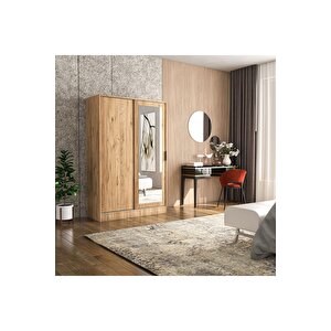Berceste Atlantik Çam 2 Sürgü Kapaklı Aynalı 8 Bölmeli Dolap Gardırop