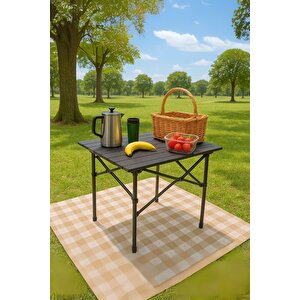 Hafif Taşıma Çantalı Katlanır Kamp Piknik Bahçe Masası Siyah 50 X 50 X 50 Cm