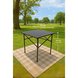 Hafif Taşıma Çantalı Katlanır Kamp Piknik Bahçe Masası Siyah 50 X 50 X 50 Cm