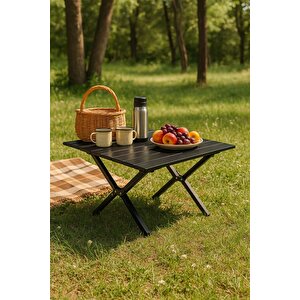 Hafif Taşıma Çantalı Katlanır Kamp Piknik Bahçe Masası Siyah 60 X 60 X 45 Cm