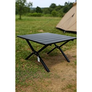 Hafif Taşıma Çantalı Katlanır Kamp Piknik Bahçe Masası Siyah 60 X 60 X 45 Cm