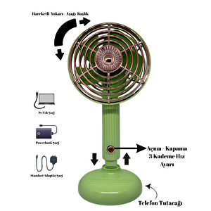 Fy060 Taşınabilir Masaüstü Ve El Yeşil Usb Fan