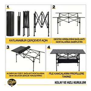 Family Large Katlanabilir Alüminyum Kamp Masası Siyah+4 Adet Tabure