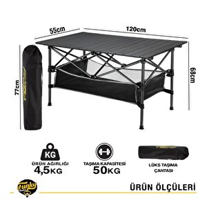 Family Xl Katlanabilir Alüminyum Kamp Masası Siyah​+6 Adet Tabure
