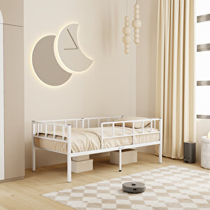 Zenit Metal Karyola Beyaz Korkuluklu Karyola, Daybed 100x200 cm