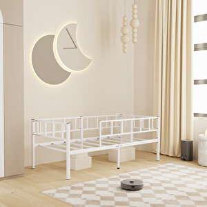 Zenit Metal Karyola Beyaz Korkuluklu Karyola, Daybed 100x200 cm