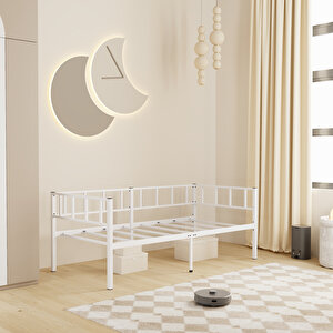 Zenit Metal Karyola Beyaz Korkuluklu Karyola, Daybed