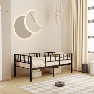 Zenit Metal Karyola Siyah Korkuluklu Karyola, Daybed 100x200 cm