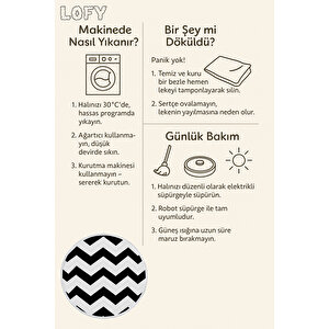 Yuvarlak Halı Siyah Beyaz Zigzag Desen Modern Bebek Ve Evcil Dostu Halı 120x120 Cm