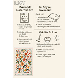 Renkli Çiçek Desenli Halı – Kaymaz & Makinede Yıkanabilir | Bebek Ve Evcil Dostu | 120x180 Cm