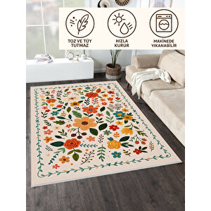 Renkli Çiçek Desenli Halı – Kaymaz & Makinede Yıkanabilir | Bebek Ve Evcil Dostu | 120x180 Cm 100x100 cm