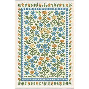Çiçek Desenli Krem Halı – Kaymaz Ve Yıkanabilir | Bebek Ve Evcil Dostu | Robot Süpürge Uyumlu 80x80 cm