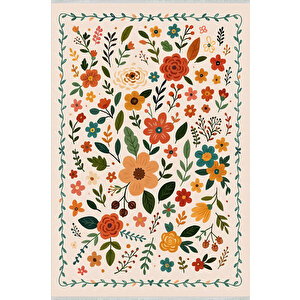 Renkli Çiçek Desenli Halı – Kaymaz & Makinede Yıkanabilir | Bebek Ve Evcil Dostu | 120x180 Cm 200x220 cm