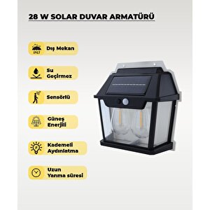 28w Dekoratif Çift Ampullü Solar Aplik 3200k Sarı Işık