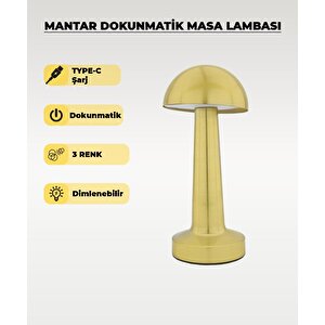 Gold Mantar Masa Lambası - Dokunmatik - 3 Renk Işık