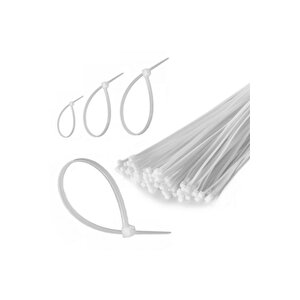 Beyaz Kablo Bağı , Plastik Kelepçe , Cırt Kelepçe 3,6 X 200 Mm. (100 Adet)