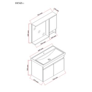 Karen Banyo Deniz Banyo Dolabı Seti, 80 Cm Beyaz, Lavabo Dahil, Lavabolu