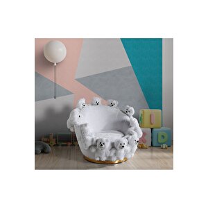Most Teddy Kids Beyaz Ayıcıklı Peluş Kumaş Döner Berjer (Evinize Teslim) Beyaz Fuşya