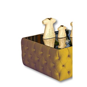 Most Hallow Cam Orta Sehpa 07 Hardal Kadife Kumaş %100 Mdf (Evinize Teslim) Hardal
