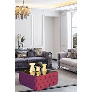Most Hallow Cam Orta Sehpa 14 Bordo Kadife Kumaş %100 Mdf (Evinize Teslim)
