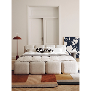 Most Oktagon Bazalı Karyola Beyaz Bukle Kumaş Yataş Kuştüyü Sünger 180x200 Yatak İçin(kurulum Dahil)