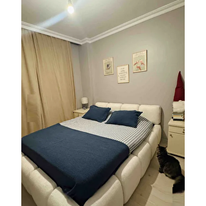 Most Oktagon Bazalı Karyola 01 Beyaz Bukle Kumaş Yataş Kuştüyü Sünger 180x200 Yatak İçin(kurulum Dahil)