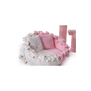 Most Teddy Kids Pro Ayıcıklı Beyaz-pembe Peluş Kumaş Döner Berjer (Evinize Teslim)