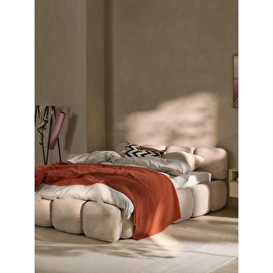 Most Oktagon Bazalı Karyola 03 Bej Bukle Kumaş Yataş Kuştüyü Sünger 160x200 Yatak Için(kurulum Dahi̇l)