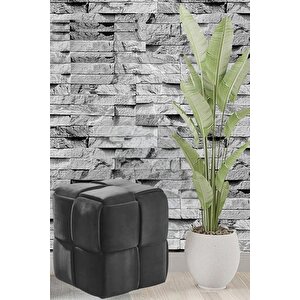 Most Spiral Kare Puf 26 Koyu Antrasit Kadife Kumaş (Evinize Teslim) Beyaz Fuşya