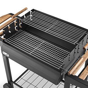 Grillchi Standlı Yükseklik Ayarlı Çift Izgara Barbekü Mangal + Önlük Hediyeli