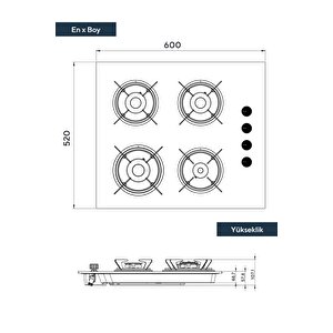 Ko-40 Tshdf Siyah Oval Set Üstü Cam Ocak 8mm