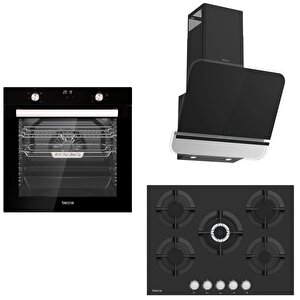 Ankastre Set Siyah Dijital (8259 9 Fonksiyon Fırın-8471 5 Gözlü Döküm Izgara 70 Cm Ocak-tecna 8871 60 Cm Davlumbaz)