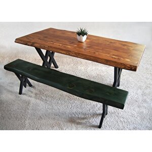 Doğal Ağaç Masif Kütük Masa 90cm X 180cm + 1 Bank Bench ( Metal Ayak )
