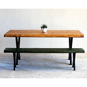 Doğal Ağaç Masif Kütük Masa 75cm X 185cm + 1 Bank Bench ( Metal Ayak )