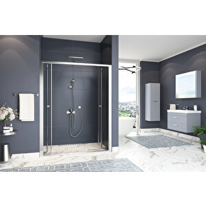 Harmonika Temperli 4 Mm Ön Cephe Katlanır Cam Duşakabin Krom Profil Şeffaf Cam 123 cm