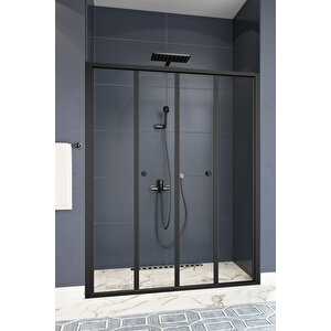 Harmonika Temperli 4 Mm Ön Cephe Katlanır Cam Duşakabin Siyah Profil Şeffaf Cam 170 cm