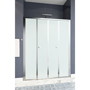 Harmonika Temperli 4 Mm Ön Cephe Katlanır Cam Duşakabin Krom Profil Kumlama Cam 141 cm