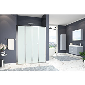 Harmonika Temperli 4 Mm Ön Cephe Katlanır Cam Duşakabin Krom Profil Kumlama Cam 141 cm