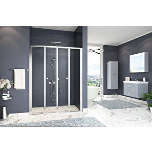 Harmonika Temperli 4 Mm Ön Cephe Katlanır Cam Duşakabin Krom Profil Şeffaf Cam 186 cm