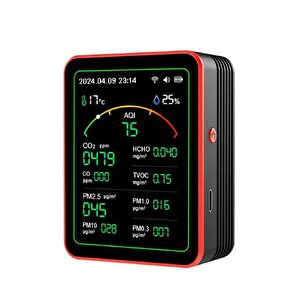 Aek-tech 15'li Aqi,temp,humi,co2,hcho,co,tvoc,pm2.5,pm10,pm1.0,pm0.3 Dedektör Taşınabilir Ev Ofis Hava Kalitesi Ölçüm Cihazı