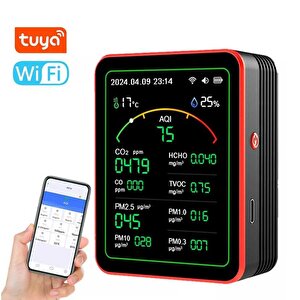 Aek-tech 15'li Aqi,temp,humi,co2,hcho,co,tvoc,pm2.5,pm10,pm1.0,pm0.3 Dedektör Taşınabilir Ev Ofis Hava Kalitesi Ölçüm Cihazı