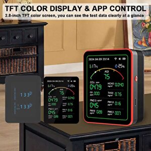 Aek-tech 15'li Aqi,temp,humi,co2,hcho,co,tvoc,pm2.5,pm10,pm1.0,pm0.3 Dedektör Taşınabilir Ev Ofis Hava Kalitesi Ölçüm Cihazı