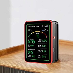 Aek-tech 15'li Aqi,temp,humi,co2,hcho,co,tvoc,pm2.5,pm10,pm1.0,pm0.3 Dedektör Taşınabilir Ev Ofis Hava Kalitesi Ölçüm Cihazı